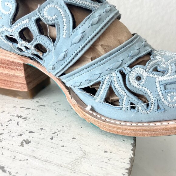 Lane Robin Mule Blue Cowboy Boots Womens 8 Cowgirl Western Leather Short Ankle - Picture 8 of 13